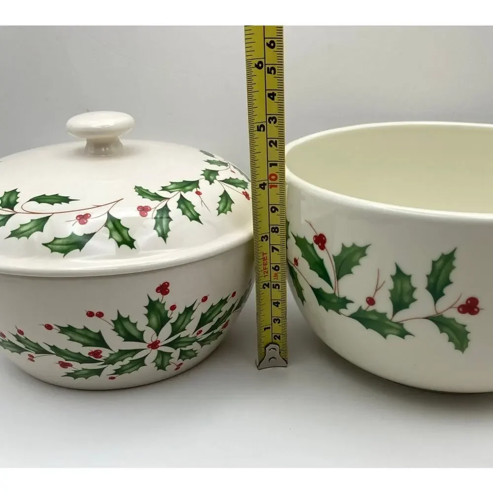 Lenox Holiday Holly Berry Medium Serving Bowl and Small Bowl with Lid *READ*